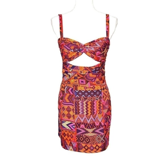 Mara Hoffman Cutout Mini Dress Tribal Print Red Orange Size 6 - Picture 3 of 12